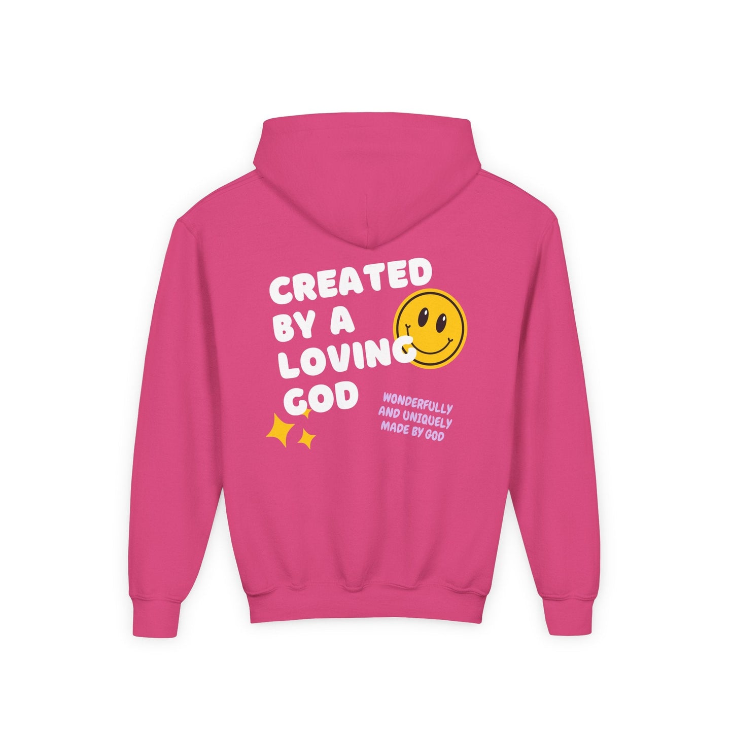 Created by a Loving God Girl Youth Hoodie - Seek and Share Designs