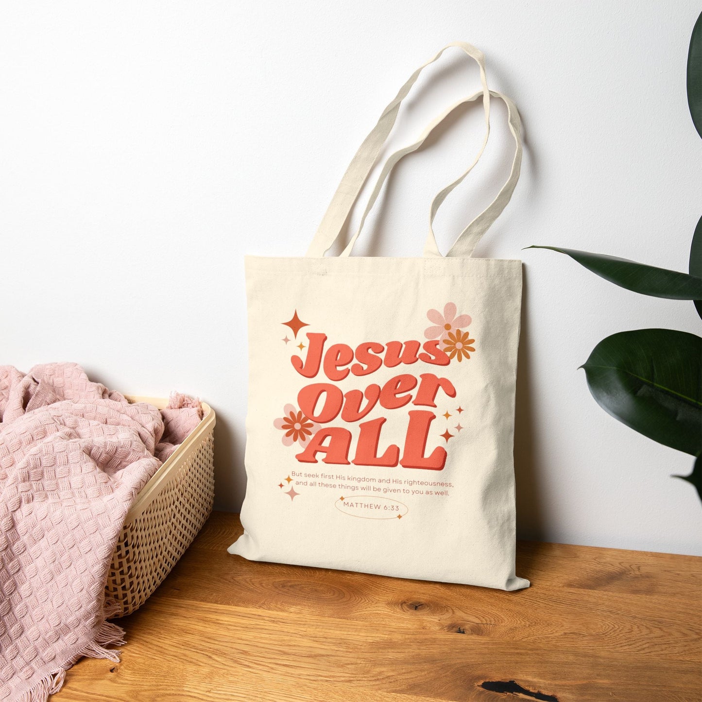 Jesus Over All Tote Bag - Seek and Share Designs