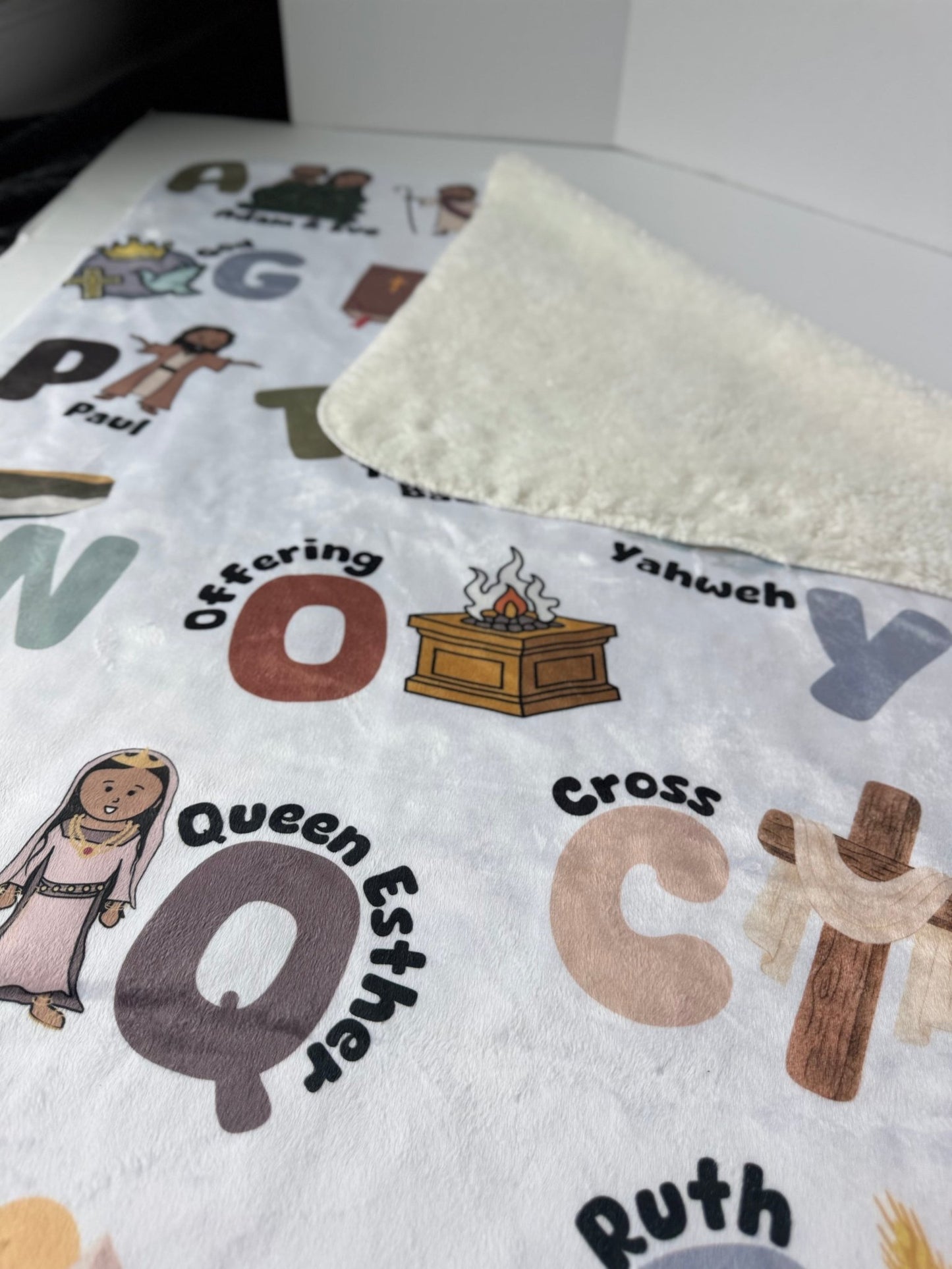 Christian ABC Minky, Sherpa Baby + Throw Blanket, 3 Sizes - Seek and Share Designs