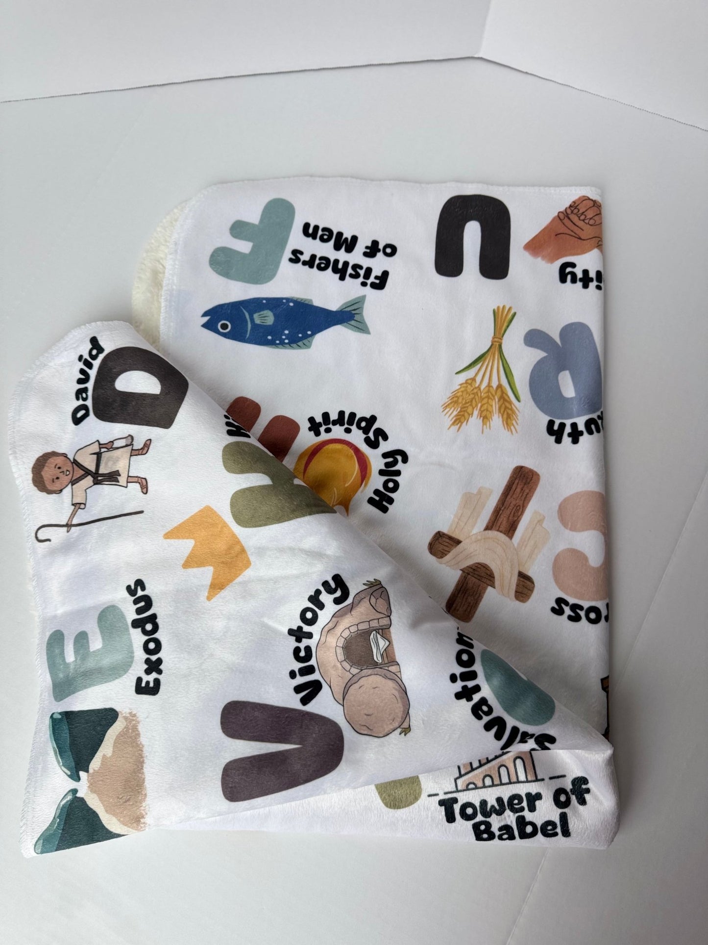 Christian ABC Minky, Sherpa Baby + Throw Blanket, 3 Sizes - Seek and Share Designs