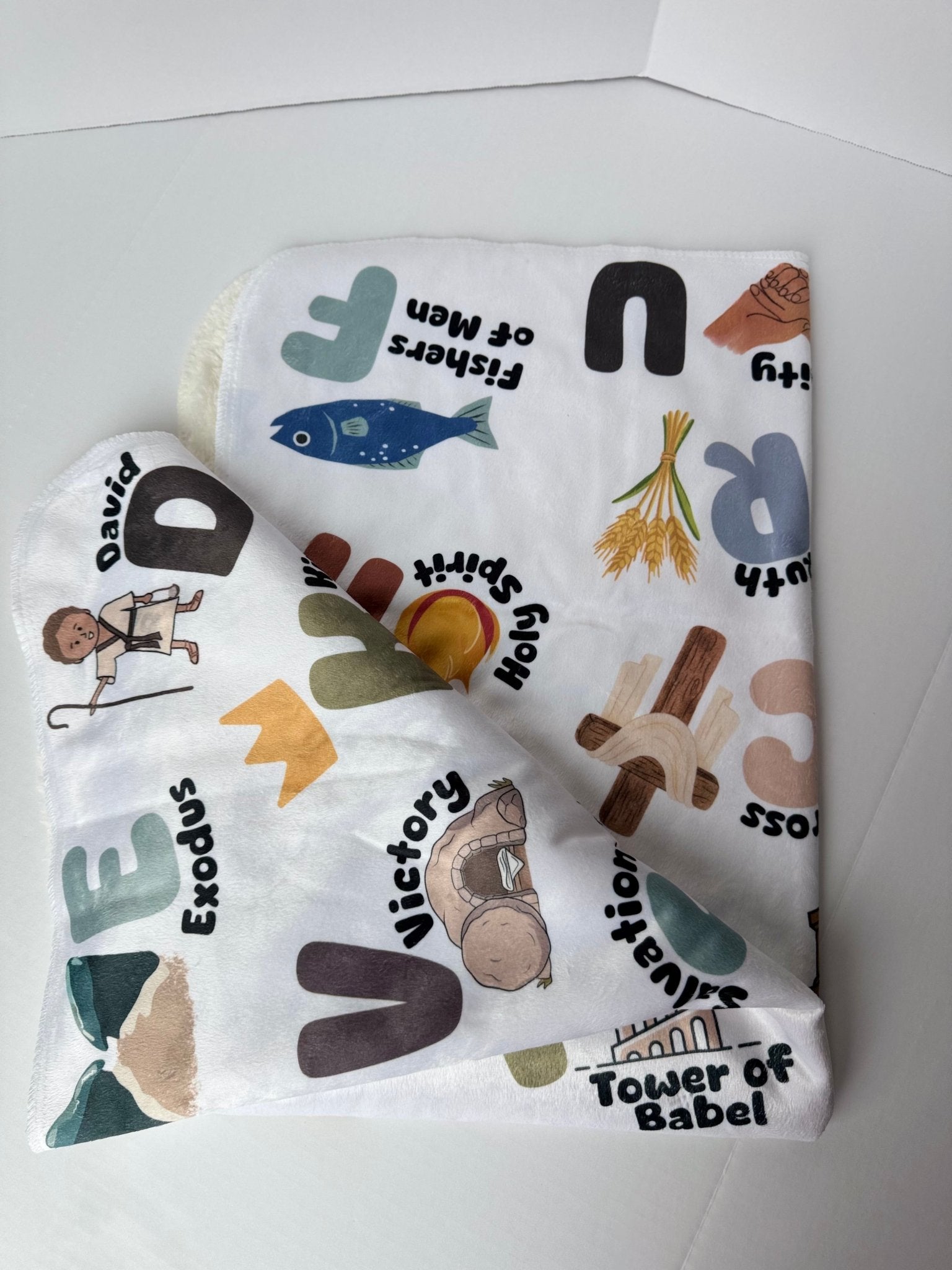 Christian ABC Minky, Sherpa Baby + Throw Blanket, 3 Sizes - Seek and Share Designs