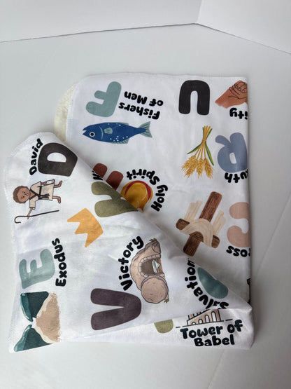 Christian ABC Minky, Sherpa Baby + Throw Blanket, 3 Sizes - Seek and Share Designs