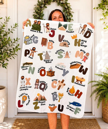 Christian ABC Minky, Sherpa Baby + Throw Blanket, 3 Sizes - Seek and Share Designs