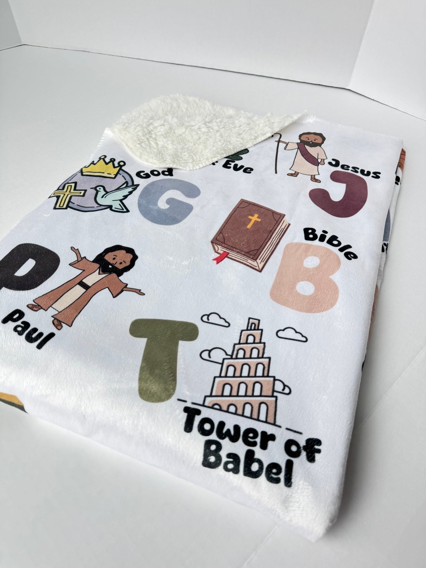 Christian ABC Minky, Sherpa Baby + Throw Blanket, 3 Sizes - Seek and Share Designs