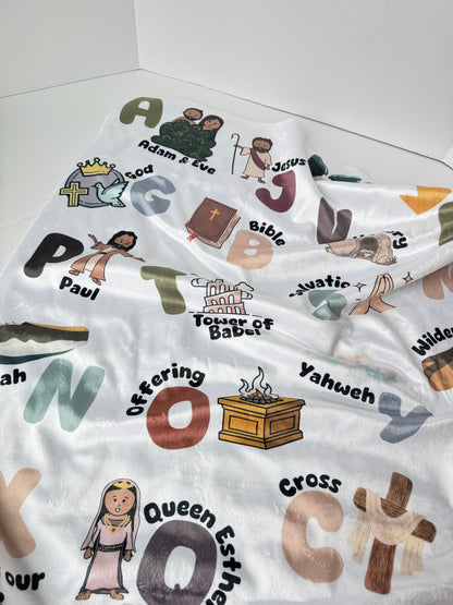 Christian ABC Minky, Sherpa Baby + Throw Blanket, 3 Sizes - Seek and Share Designs