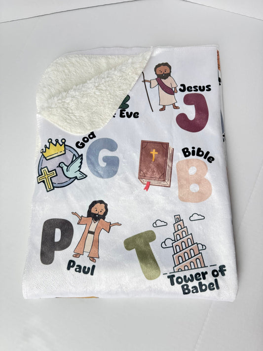 Christian ABC Minky, Sherpa Baby + Throw Blanket, 3 Sizes - Seek and Share Designs