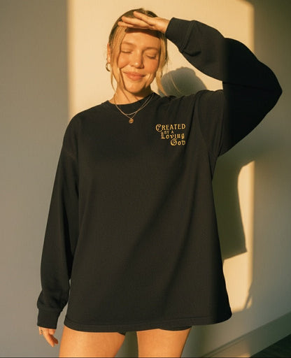 Created by a Loving God Adult Unisex Long Sleeve Tee - Seek and Share Designs