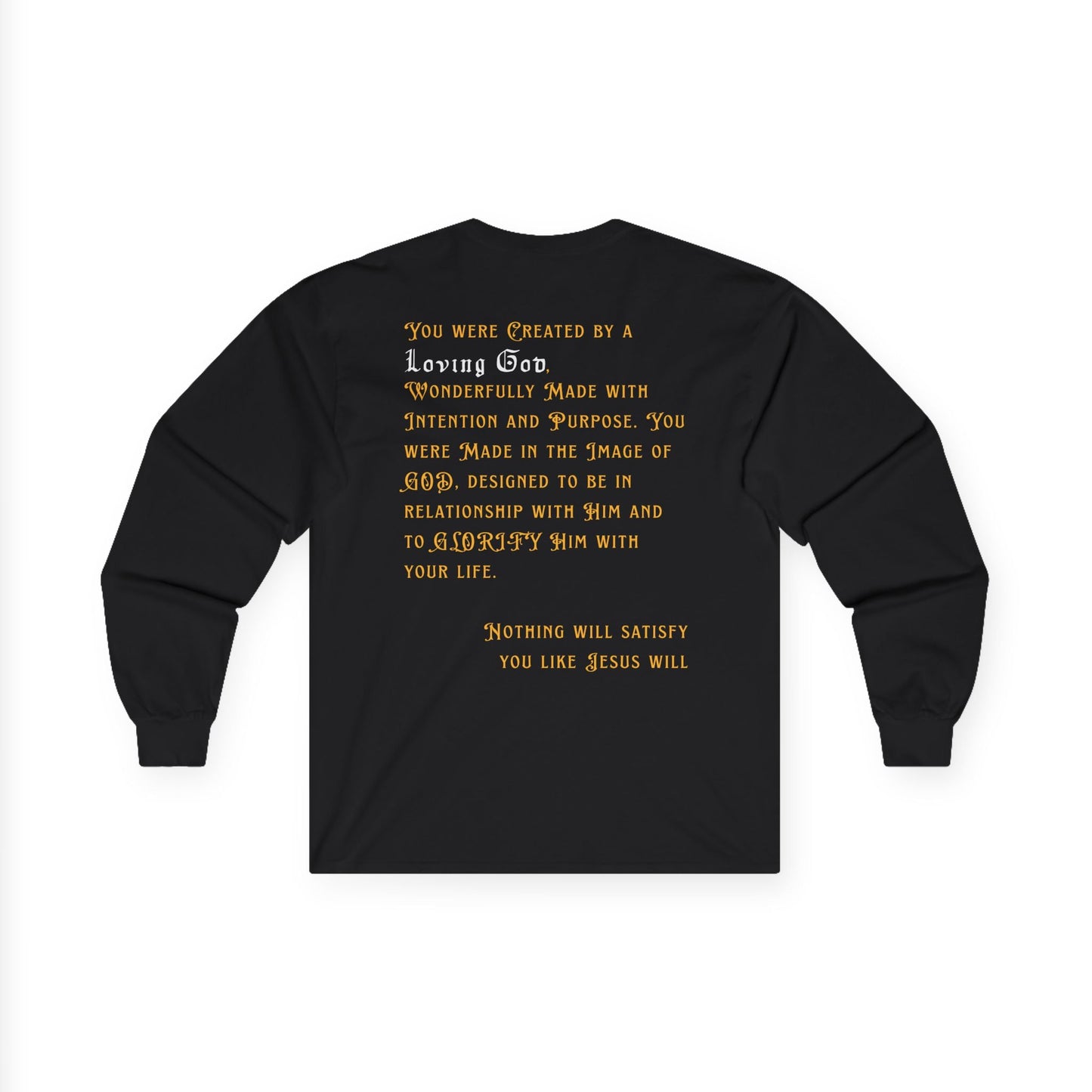 Created by a Loving God Adult Unisex Long Sleeve Tee - Seek and Share Designs