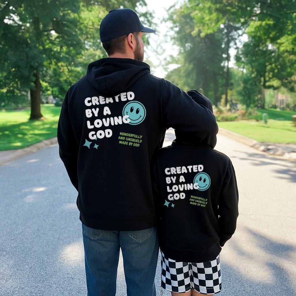 Created by a Loving God Boy Hoodie Family Matching - Toddler through Adult sizes - Seek and Share Designs