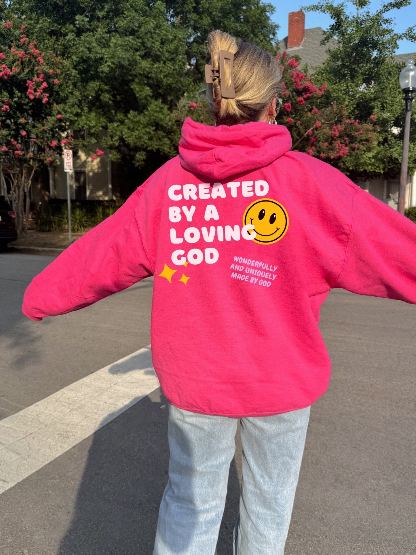 Created by a Loving God Girl Adult Hoodie - Seek and Share Designs