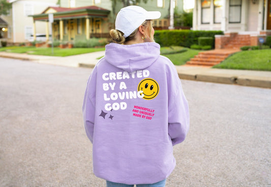 Created by a Loving God Girl Adult Hoodie - Seek and Share Designs