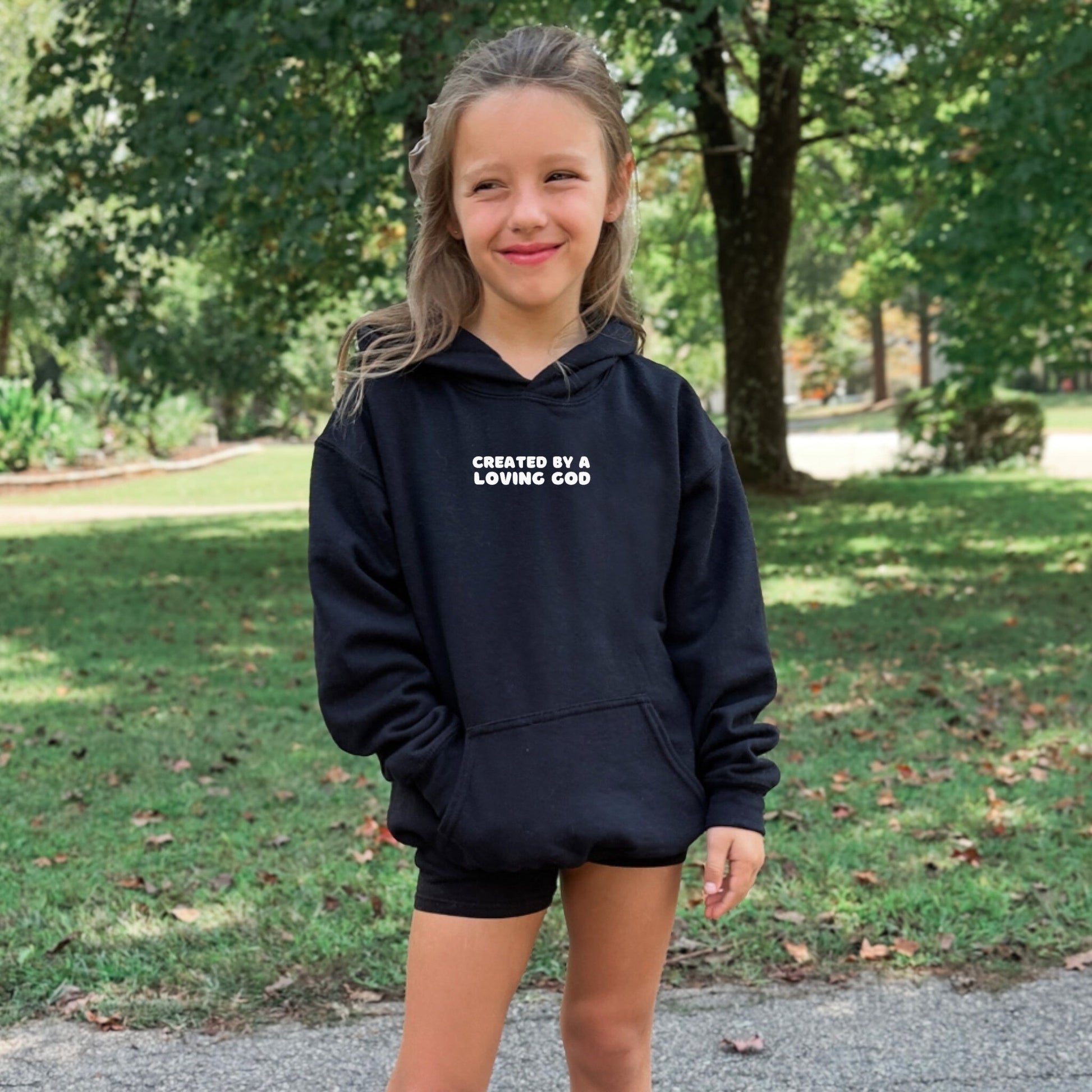 Created by a Loving God Girl Family Matching Hoodies - Toddler through Adult Sizes - Seek and Share Designs