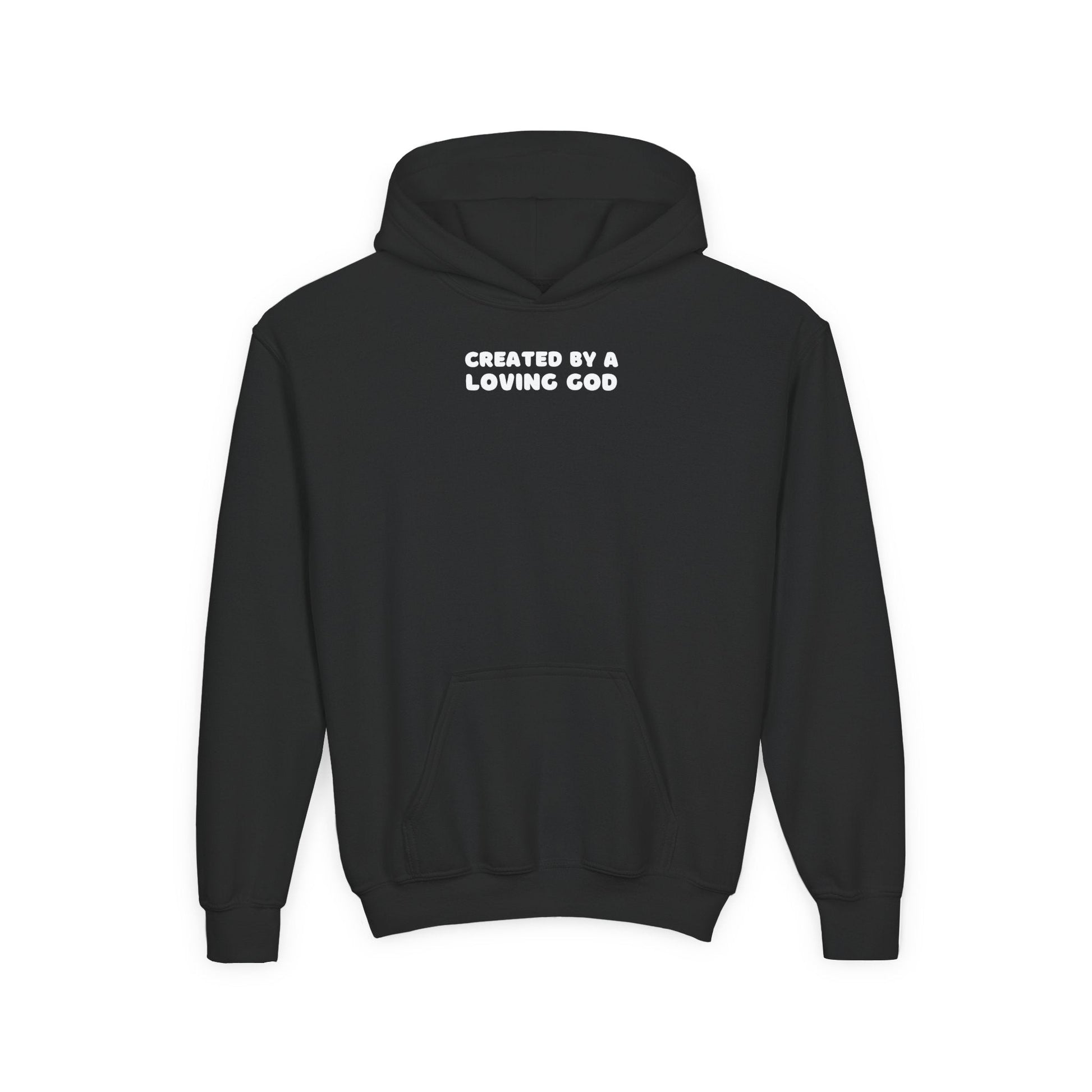 Created by a Loving God Girl Youth Hoodie - Seek and Share Designs