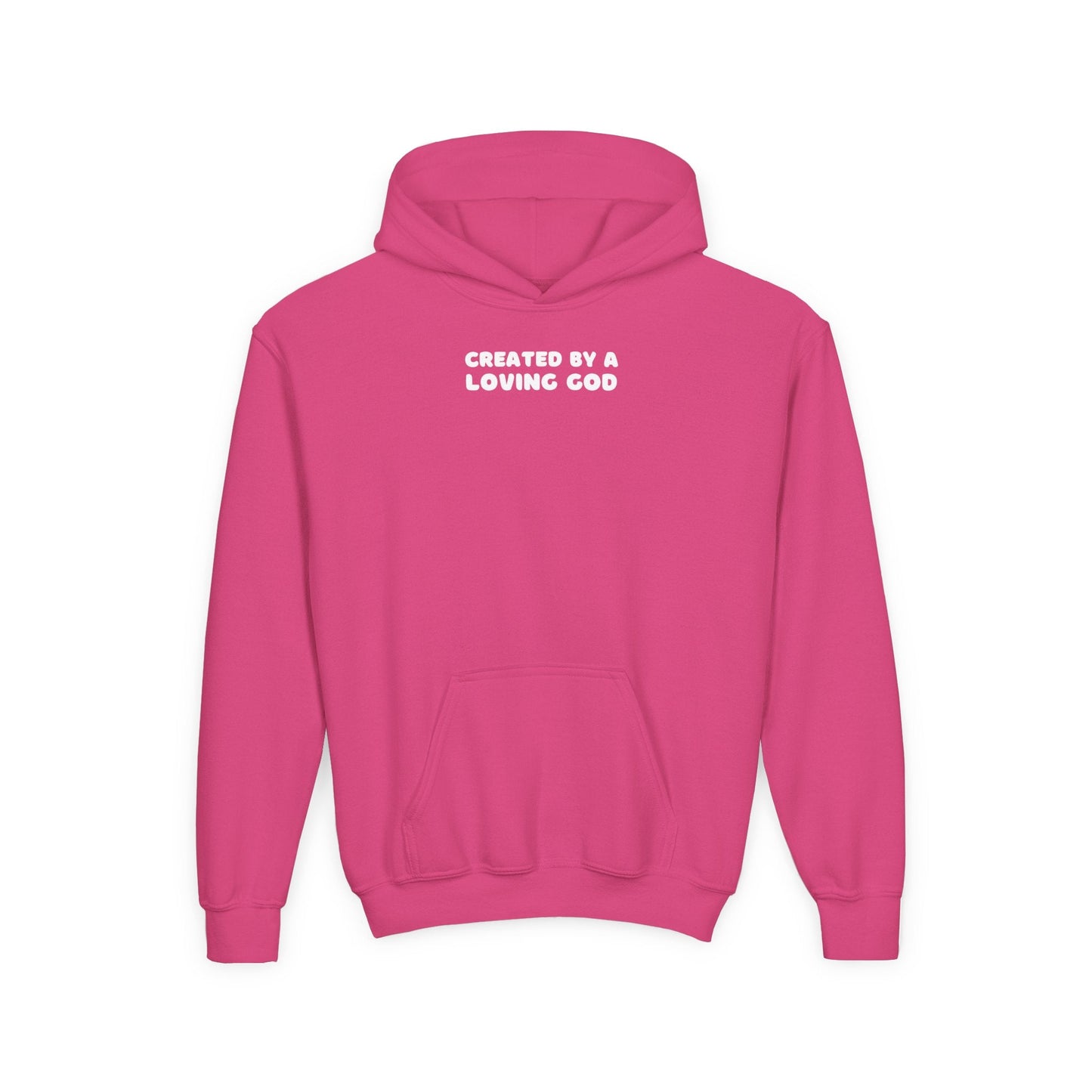Created by a Loving God Girl Youth Hoodie - Seek and Share Designs
