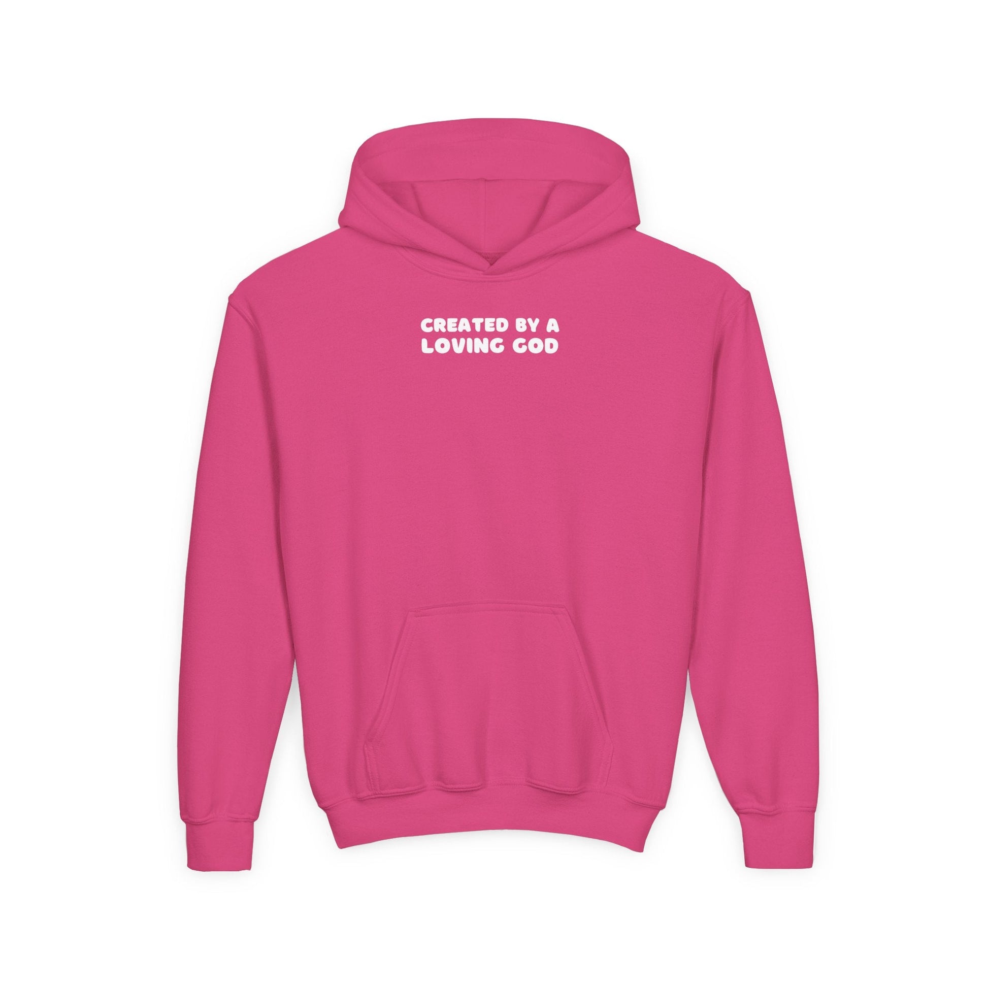 Created by a Loving God Girl Youth Hoodie - Seek and Share Designs