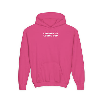 Created by a Loving God Girl Youth Hoodie - Seek and Share Designs