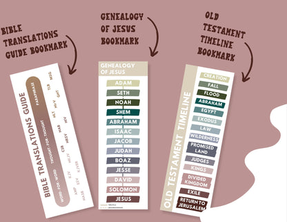 Free Printable Bible Study Bookmarks - Genealogy of Jesus, Bible Translations Guide, Old Testament Timeline - Seek and Share Designs