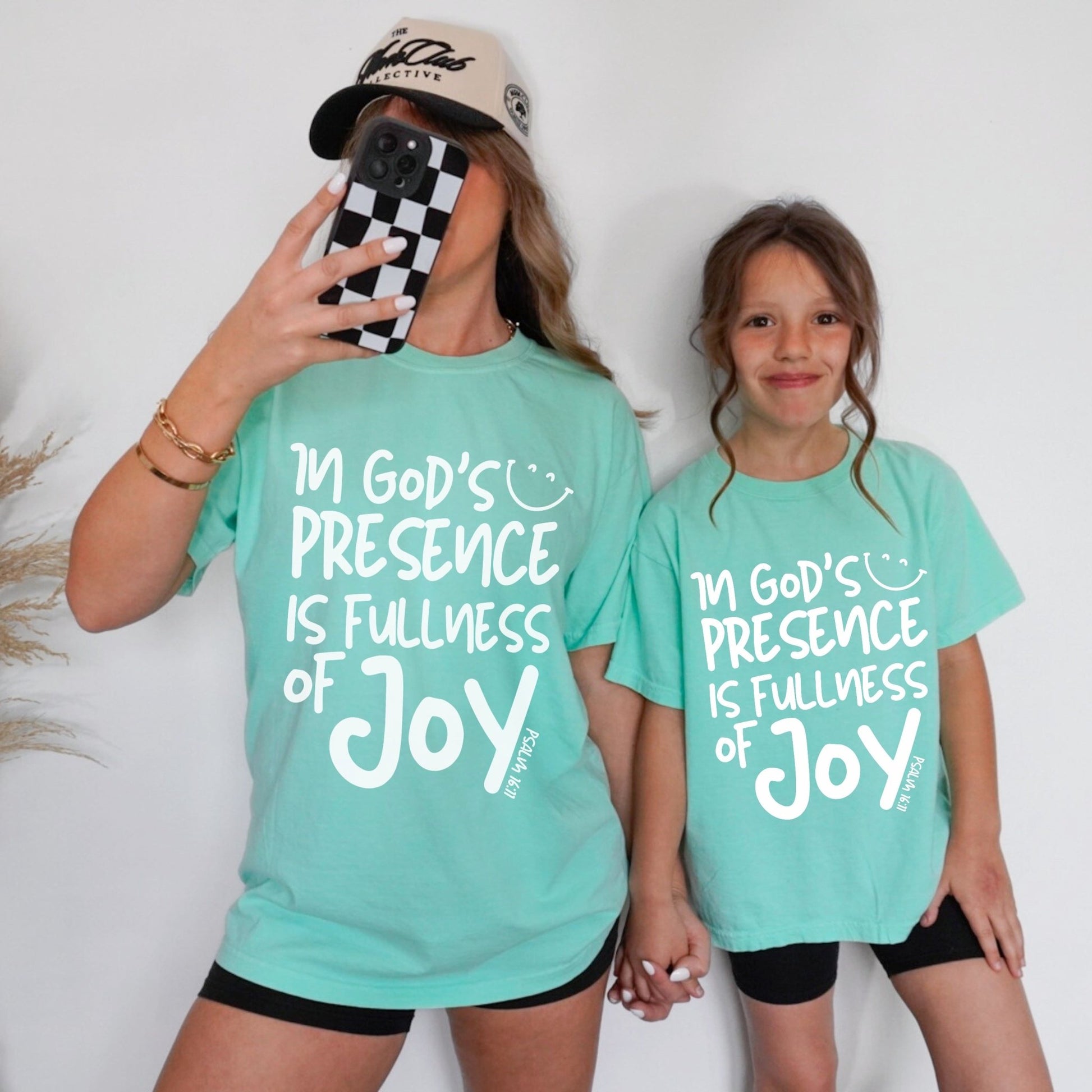 In God's Presence is Fullness of Joy Comfort Colors Mommy and Me Matching Tees Youth - Adult sizes - Seek and Share Designs