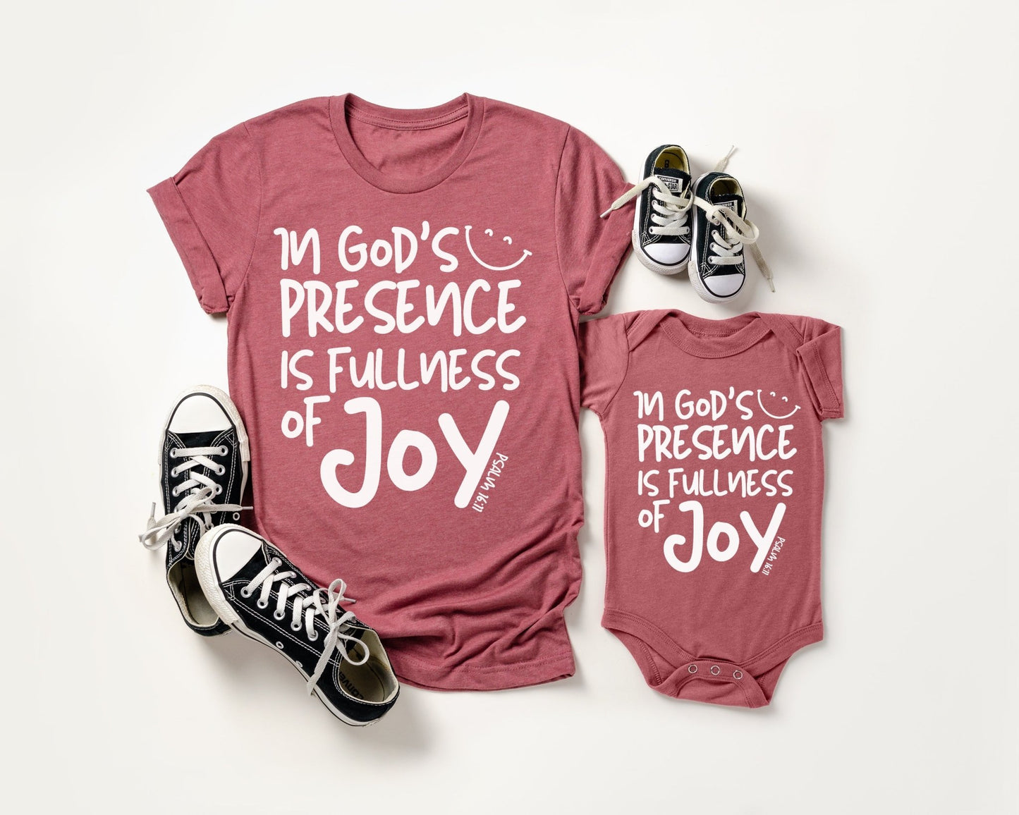In God's Presence is Fullness of Joy Mommy and Me Family Matching - Baby through Adult sizes - Seek and Share Designs
