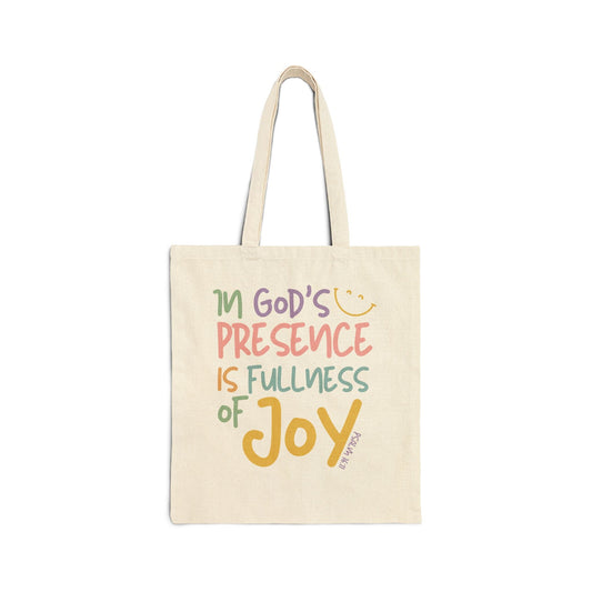 In God's Presence is Fullness of Joy Tote Bag - Seek and Share Designs