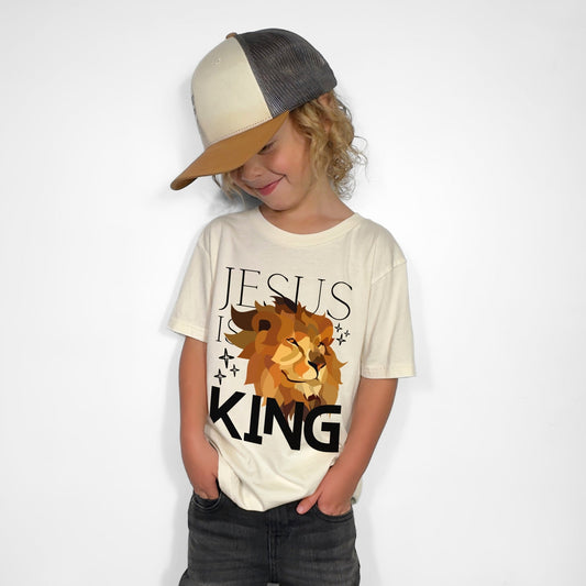 Jesus is King Lion Unisex Youth Tee - Seek and Share Designs