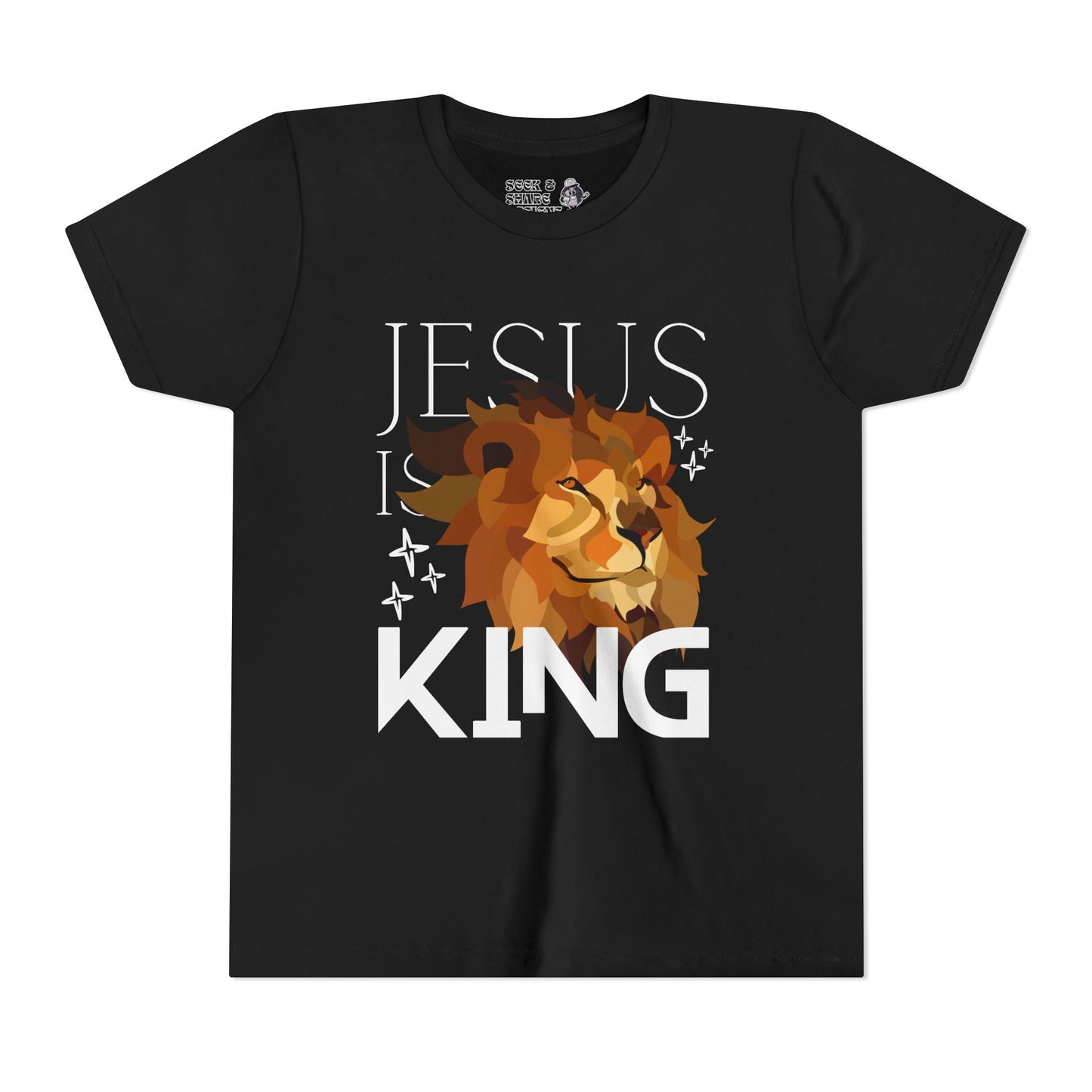Jesus is King Lion Unisex Youth Tee - Seek and Share Designs