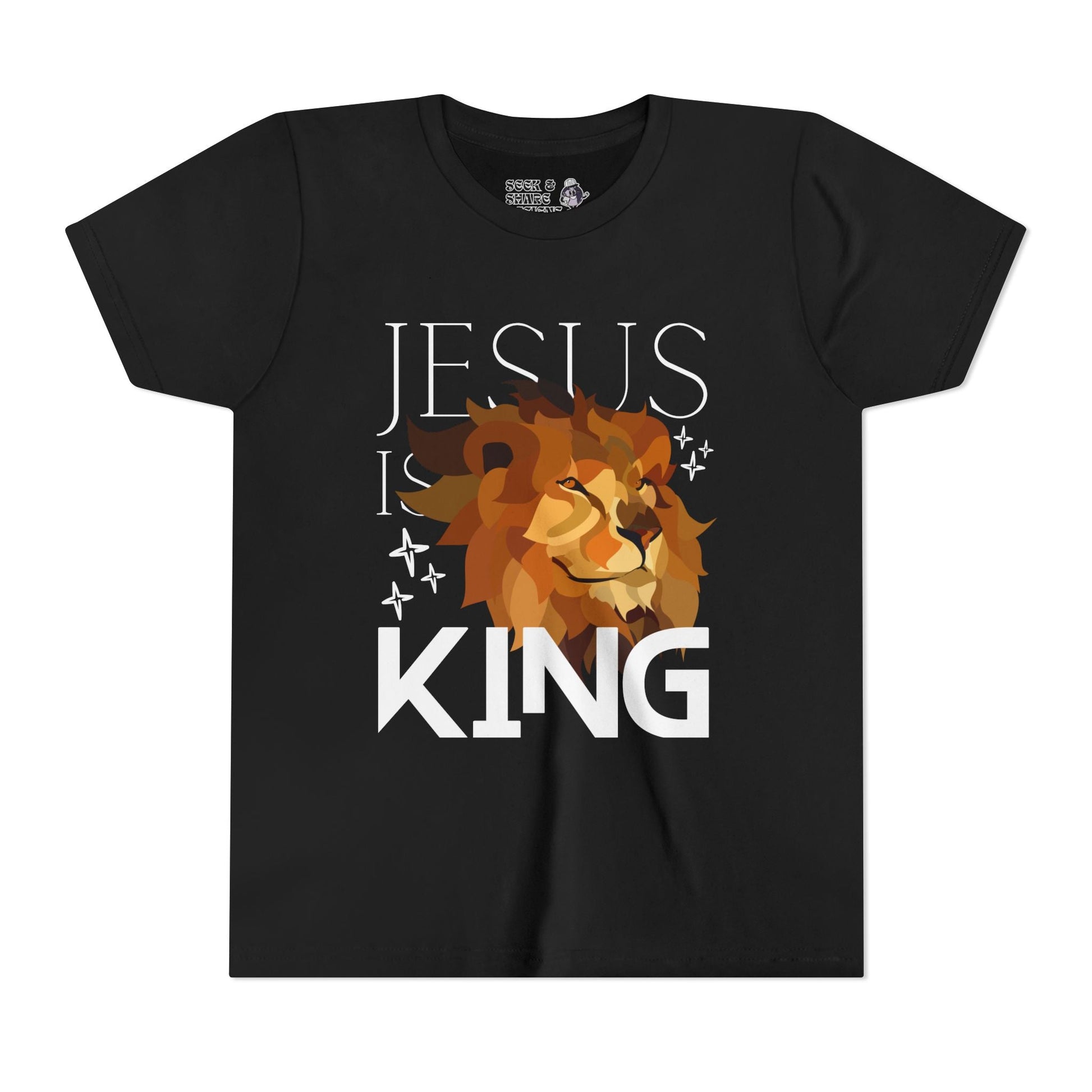 Jesus is King Lion Unisex Youth Tee - Seek and Share Designs