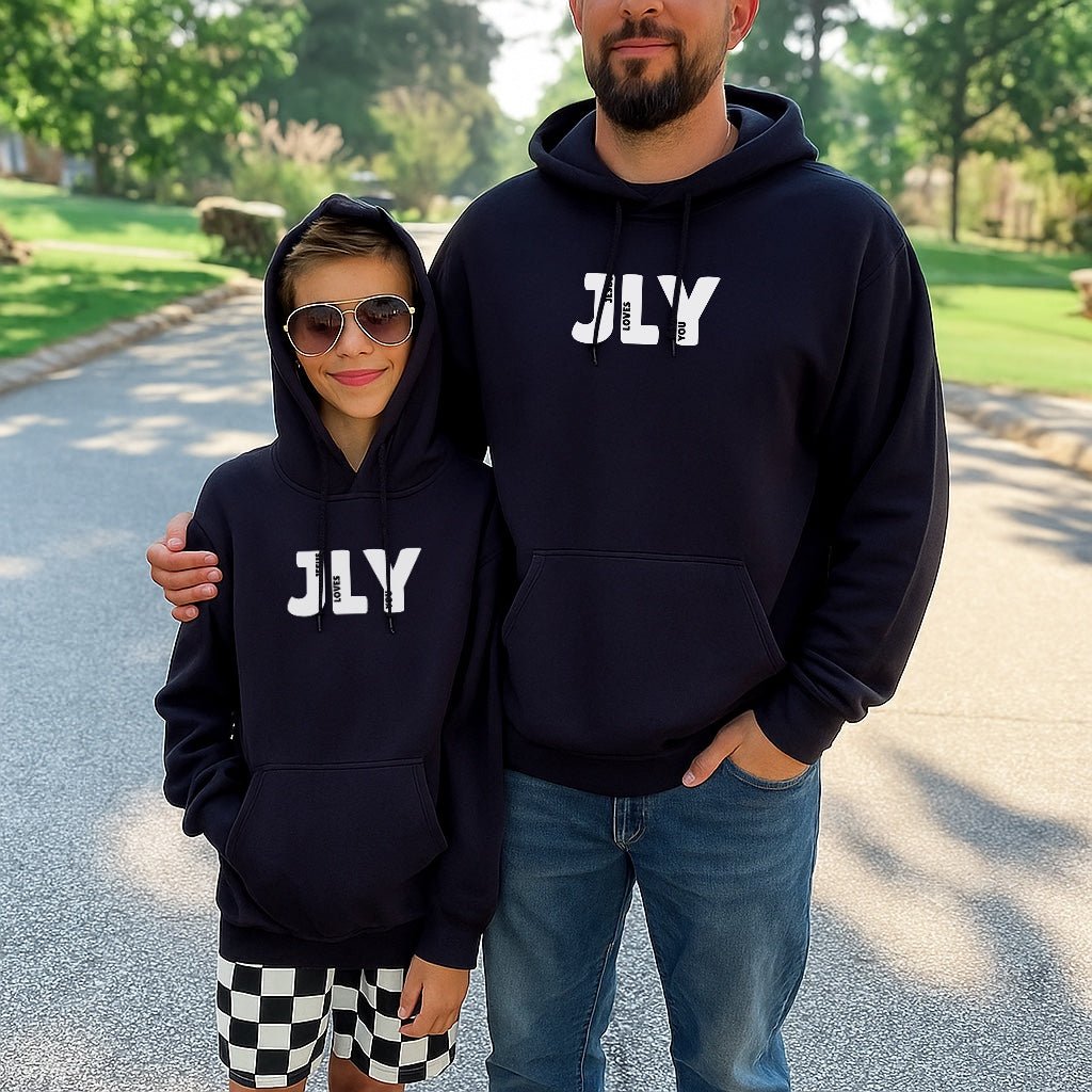 JLY Jesus Loves You Black Family Matching Hoodies - Toddler through Adult sizes - Seek and Share Designs