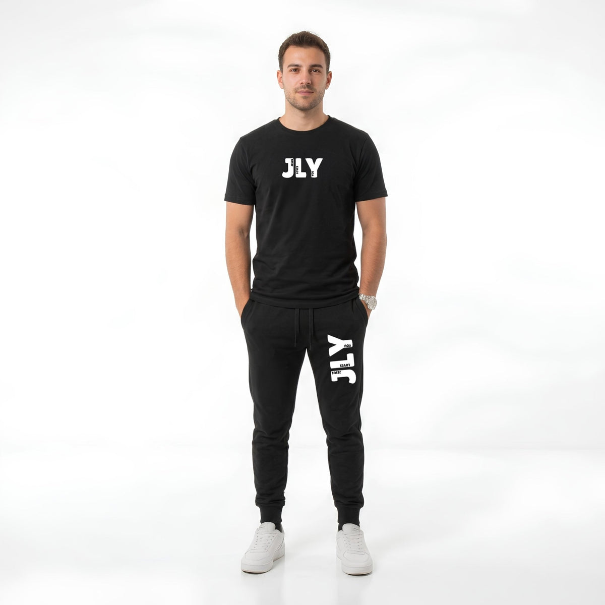 JLY (Jesus Loves You) Fleece-Lined Joggers - Seek and Share Designs
