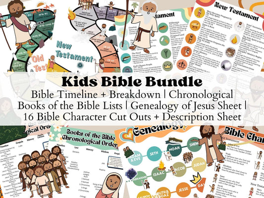 Kids Bible Bundle - Bible Timeline, Books of the Bible in Chronological Order, Bible Characters, & More! - Seek and Share Designs