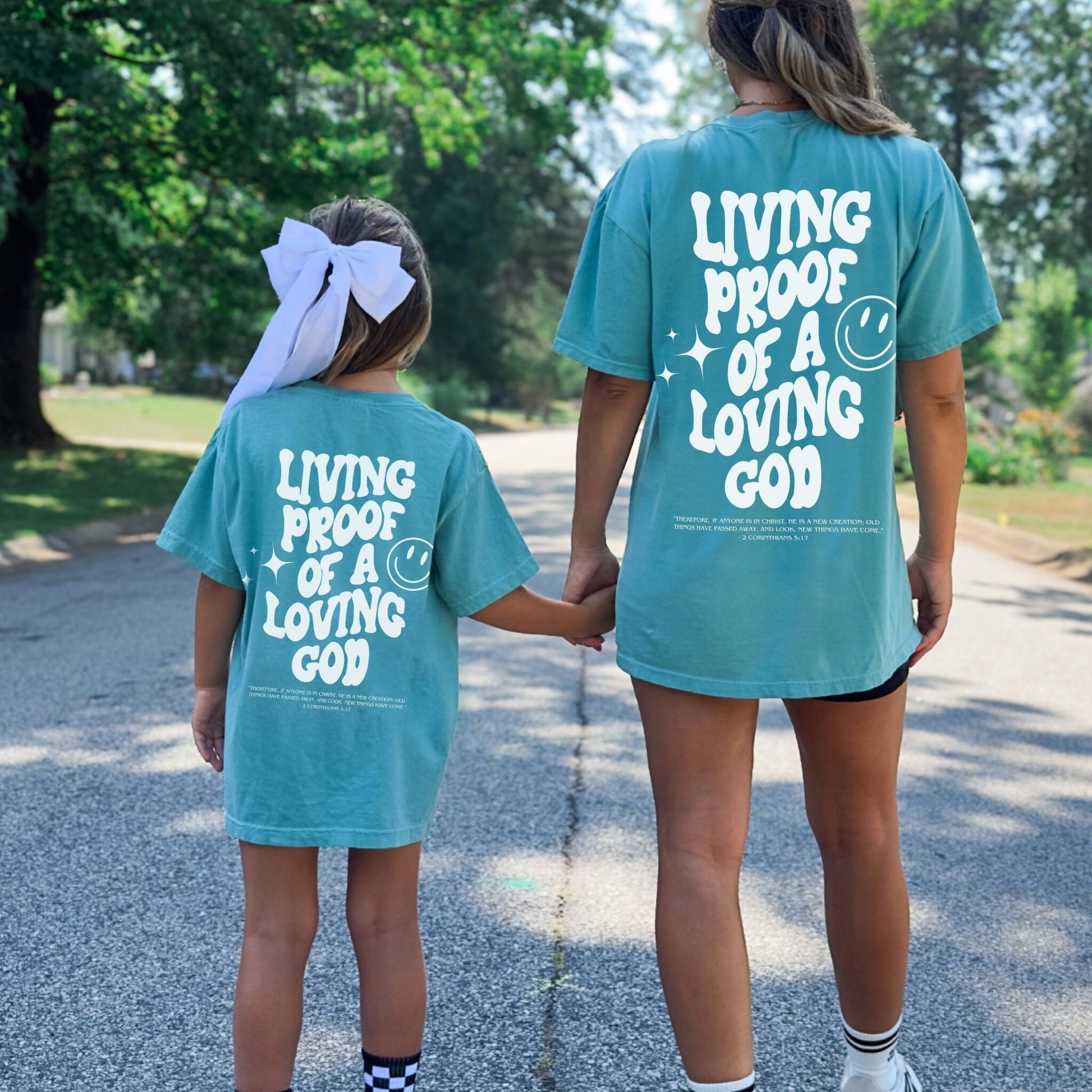 Living Proof of a Loving God Comfort Colors Family Matching Tees Youth - Adult sizes - Seek and Share Designs