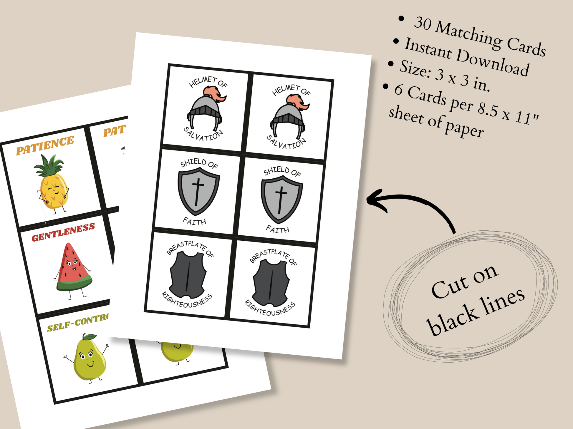 Printable Fruit of the Spirit and Armor of God Matching Games - Seek and Share Designs