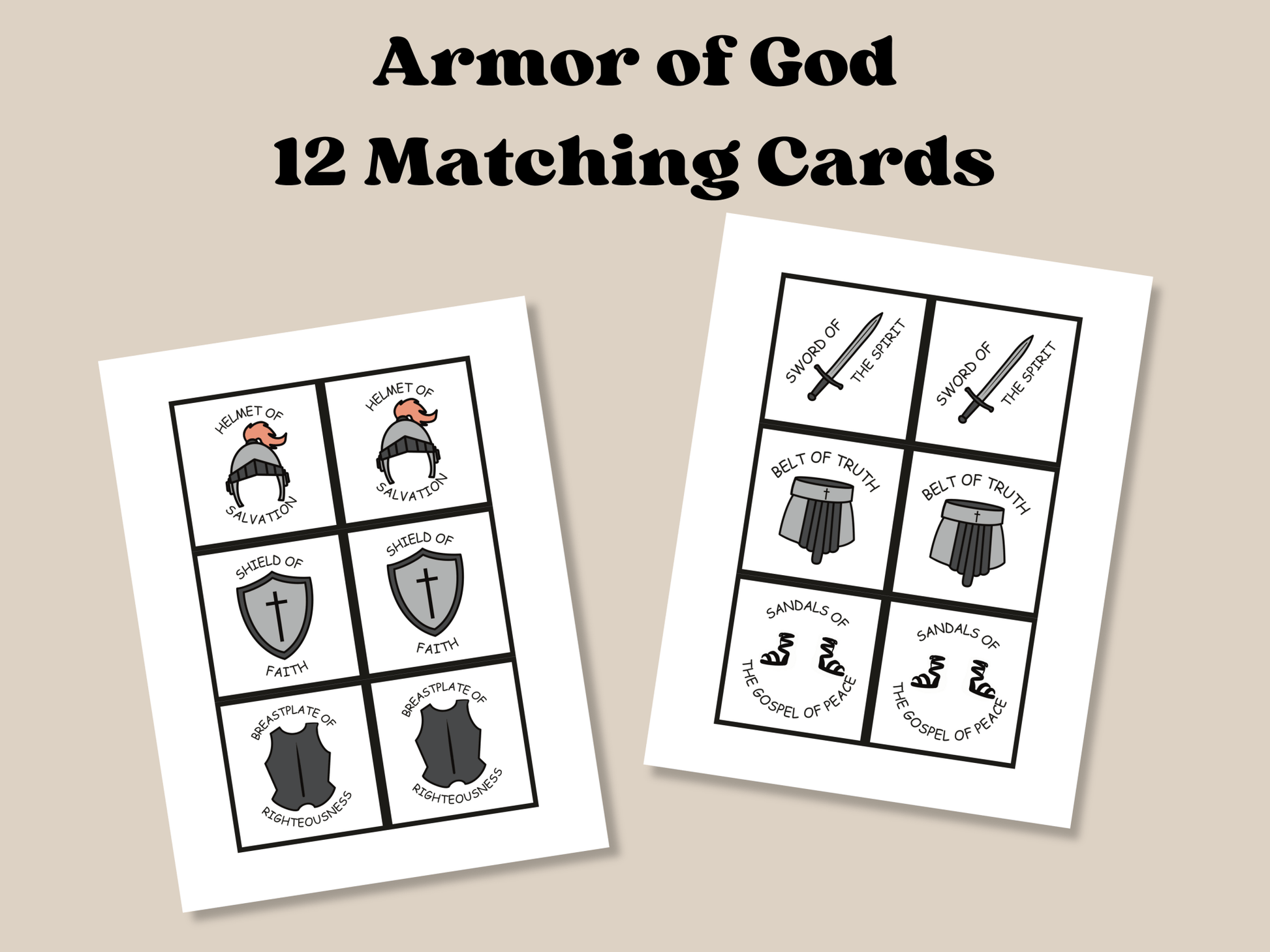 Printable Fruit of the Spirit and Armor of God Matching Games - Seek and Share Designs