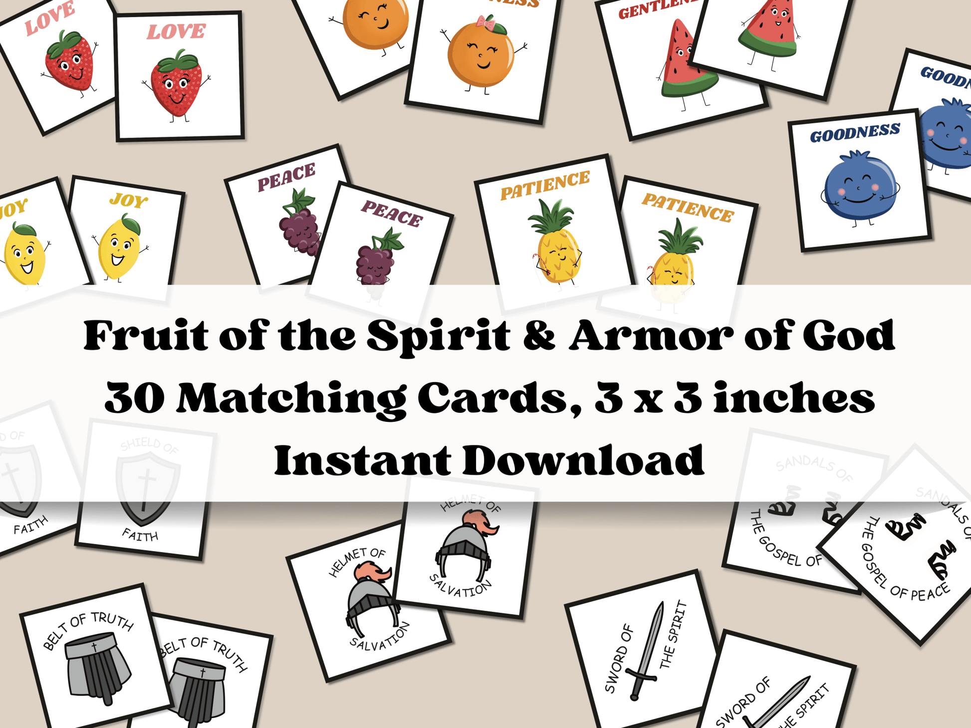 Printable Fruit of the Spirit and Armor of God Matching Games - Seek and Share Designs