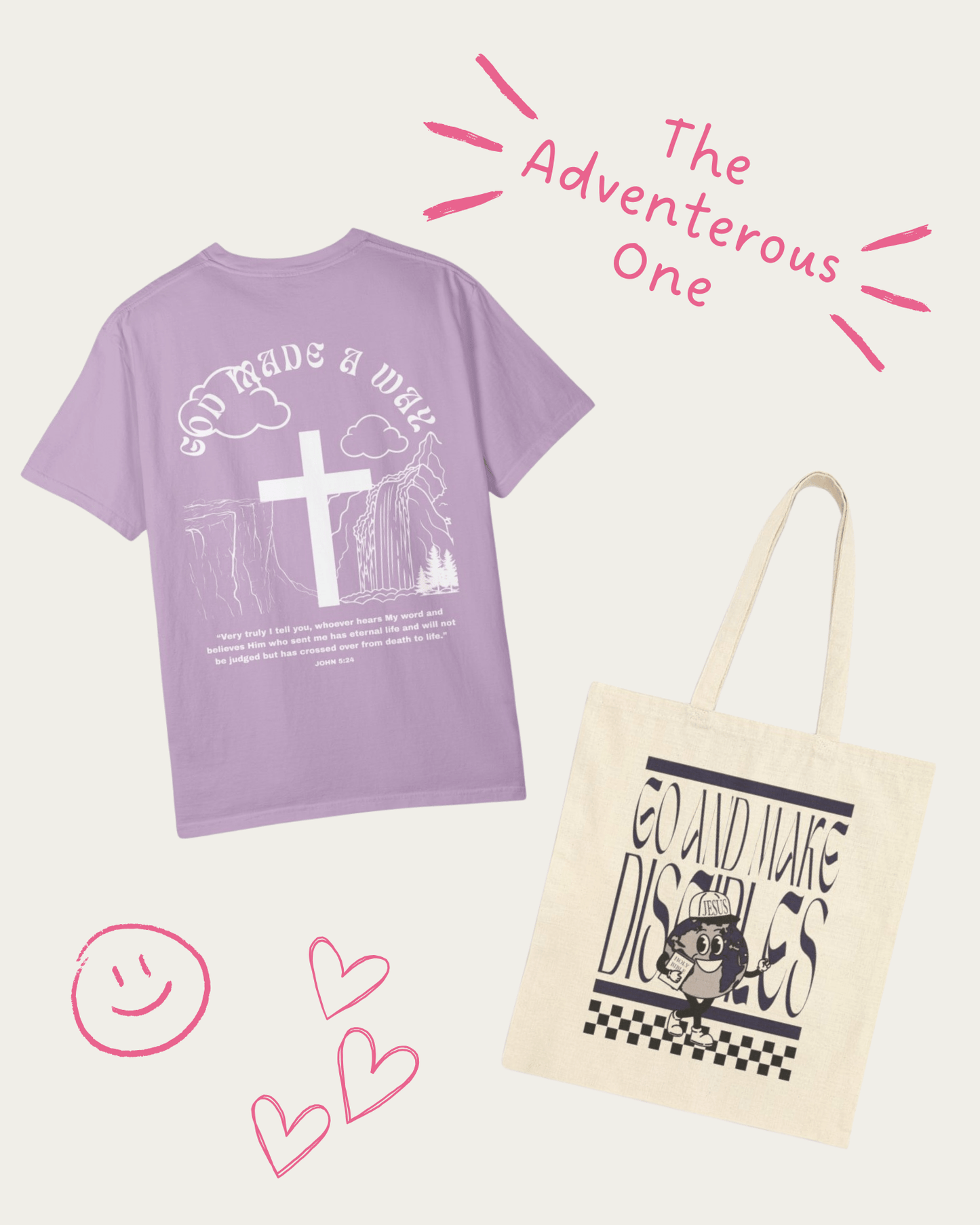 "The Adventurous One" Christian Gift Set - Includes God Made a Way Tee and Go and Make Disciples Tote Bag - Seek and Share Designs